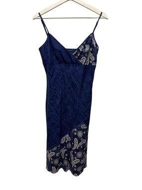 Tristan & Iseut blue slip dress paisley midi Y2K